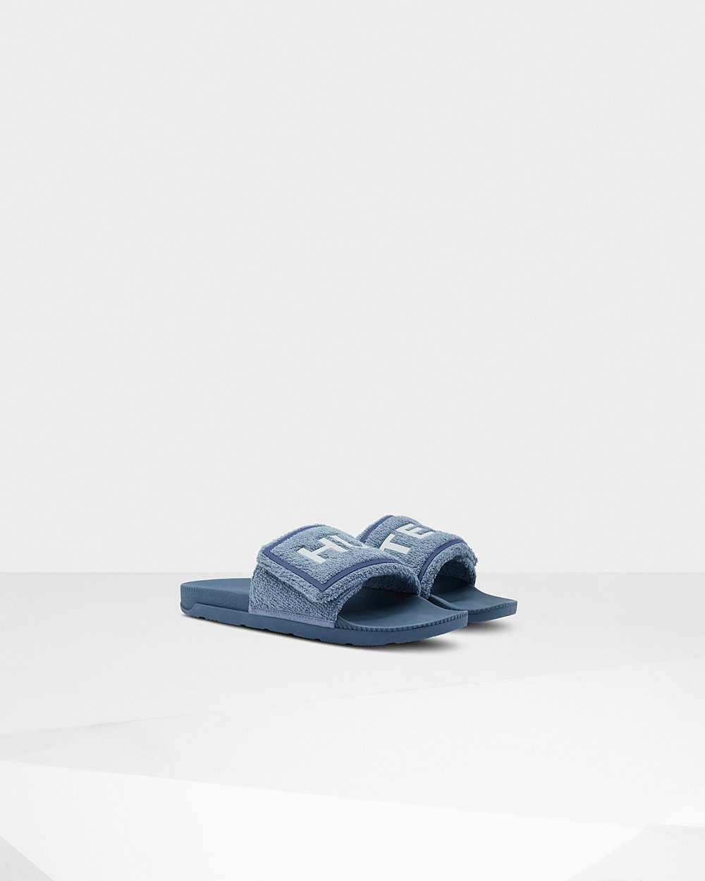 Mens Slides - Hunter Original Terry Towelling Logo Adjustable (86LFJTCIS) - Blue